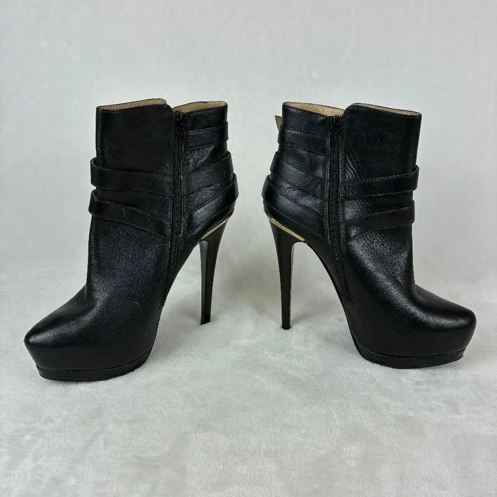 ALDO Leather Platform Stiletto Ankle Boots -8.5 Black Straps Whimsigoth Gothic